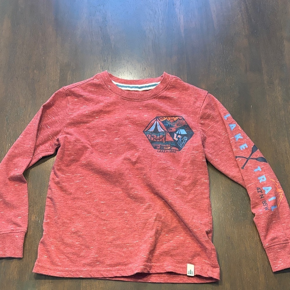 Kids Red Long Sleeve Graphic Tee Mountain Hiking